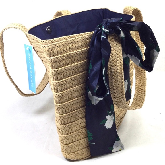 Draper James Everyday Straw Bag / Tote with Signature Magnolias Scarf. - Picture 9 of 11